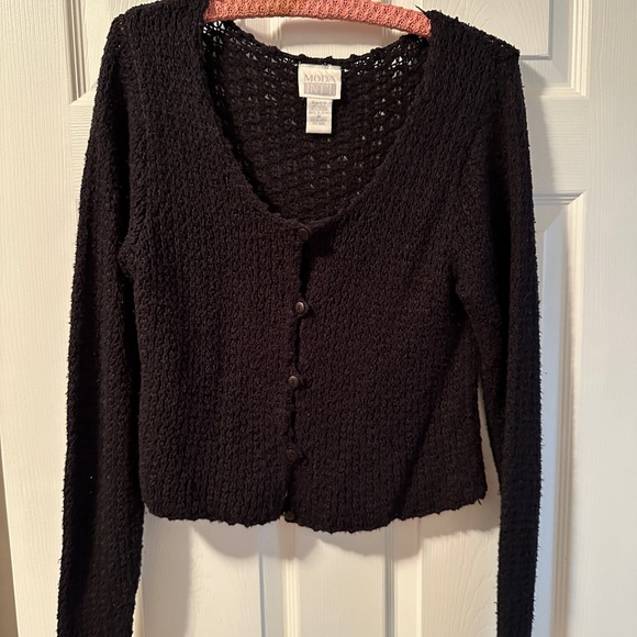 Moda Int’l Black Cropped Button Down Long Sleeve Cardigan, woman’s medium - Picture 1 of 5